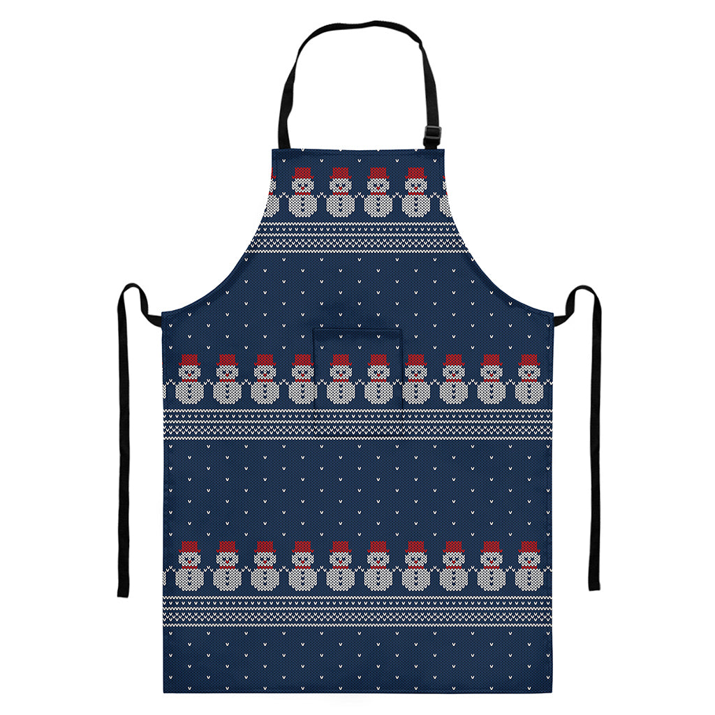 Snowman Knitted Pattern Print Bib Apron With Pocket