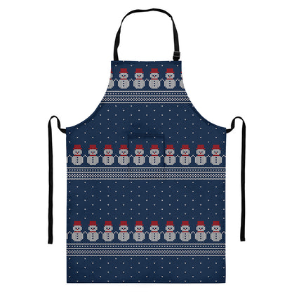 Snowman Knitted Pattern Print Bib Apron With Pocket