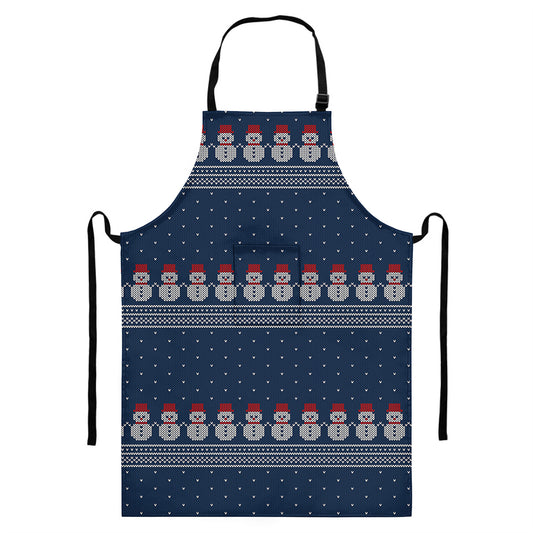 Snowman Knitted Pattern Print Bib Apron With Pocket