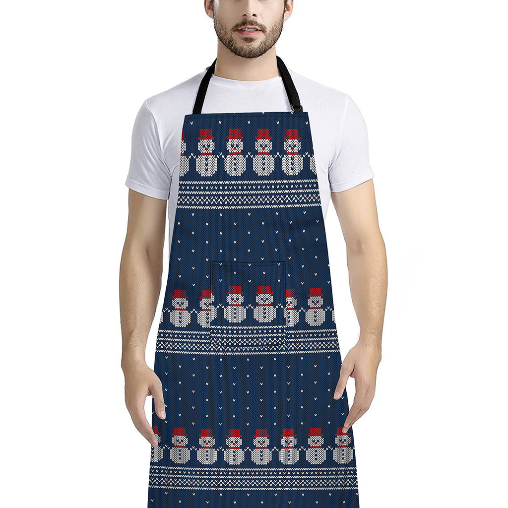 Snowman Knitted Pattern Print Bib Apron With Pocket