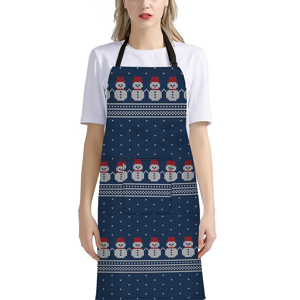 Snowman Knitted Pattern Print Bib Apron With Pocket