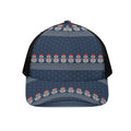 Snowman Knitted Pattern Print Black Mesh Trucker Hat