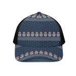 Snowman Knitted Pattern Print Black Mesh Trucker Cap