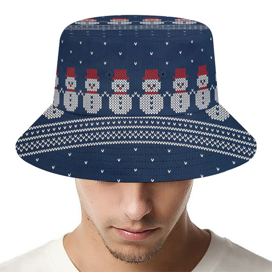Snowman Knitted Pattern Print Bucket Hat