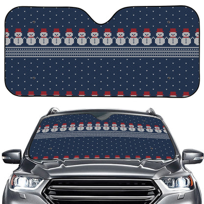 Snowman Knitted Pattern Print Car Windshield Sun Shade