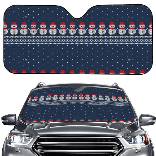 Snowman Knitted Pattern Print Car Windshield Sun Shade