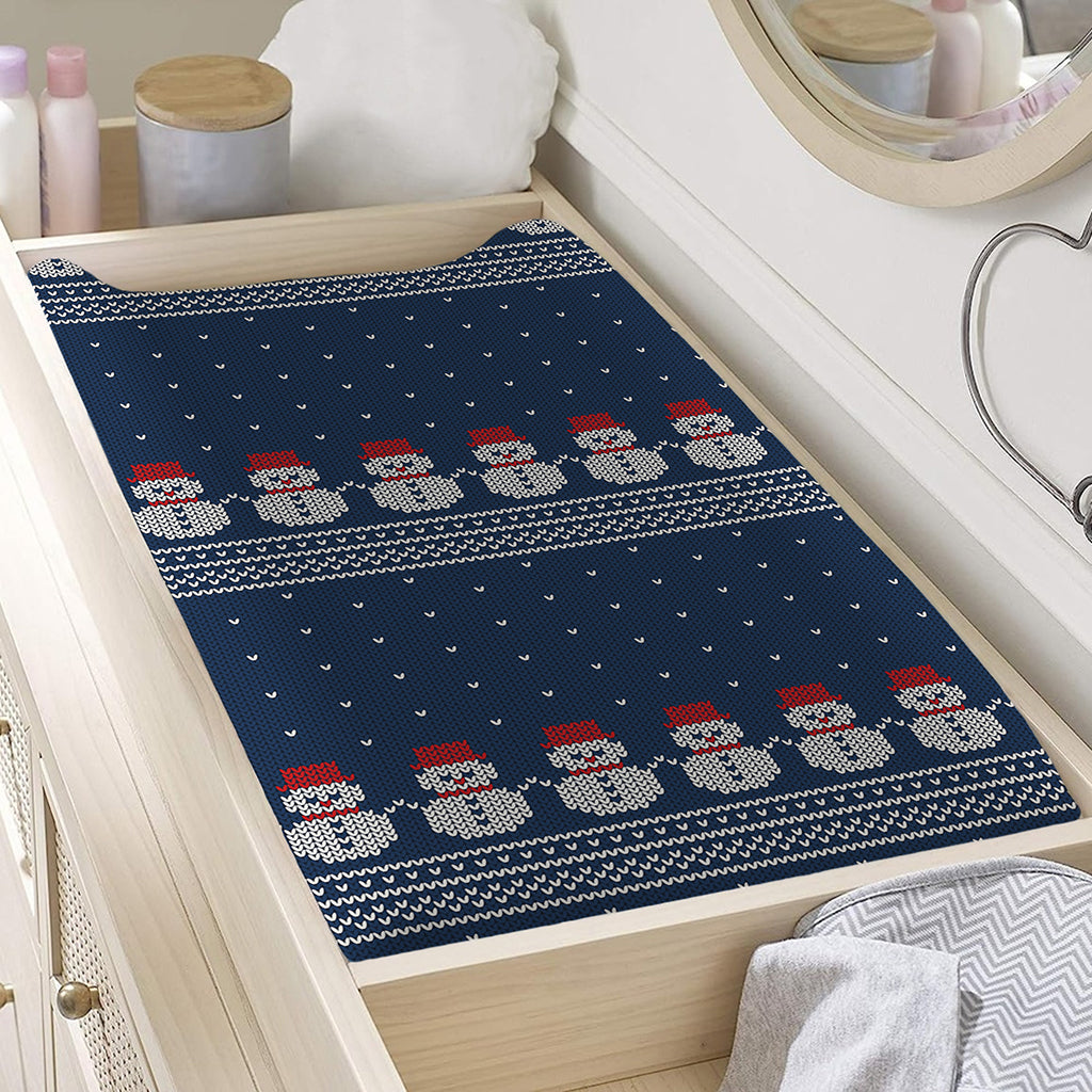Snowman Knitted Pattern Print Changing Pad Cover