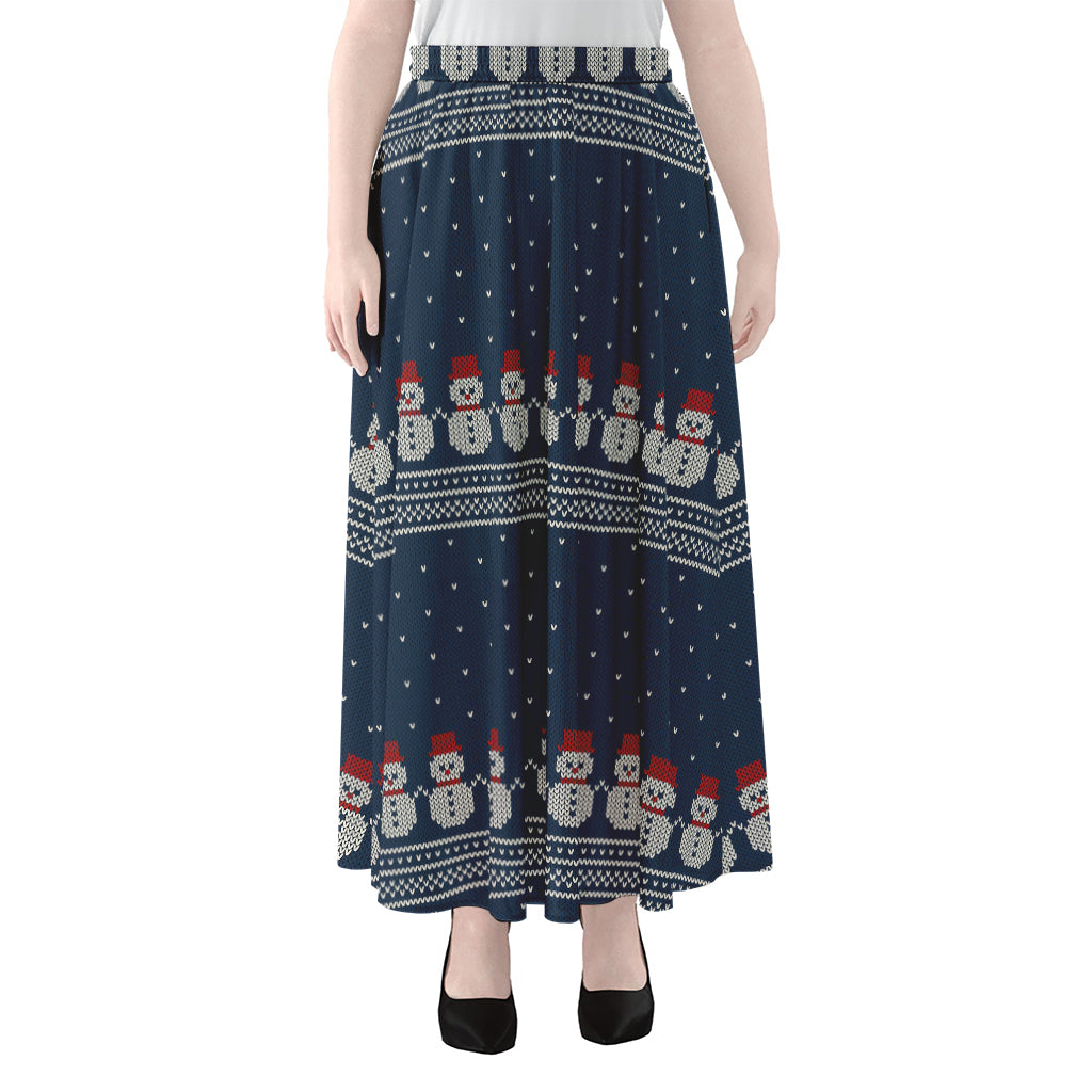 Snowman Knitted Pattern Print Chiffon Maxi Skirt