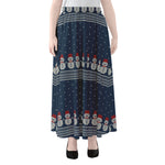 Snowman Knitted Pattern Print Chiffon Maxi Skirt