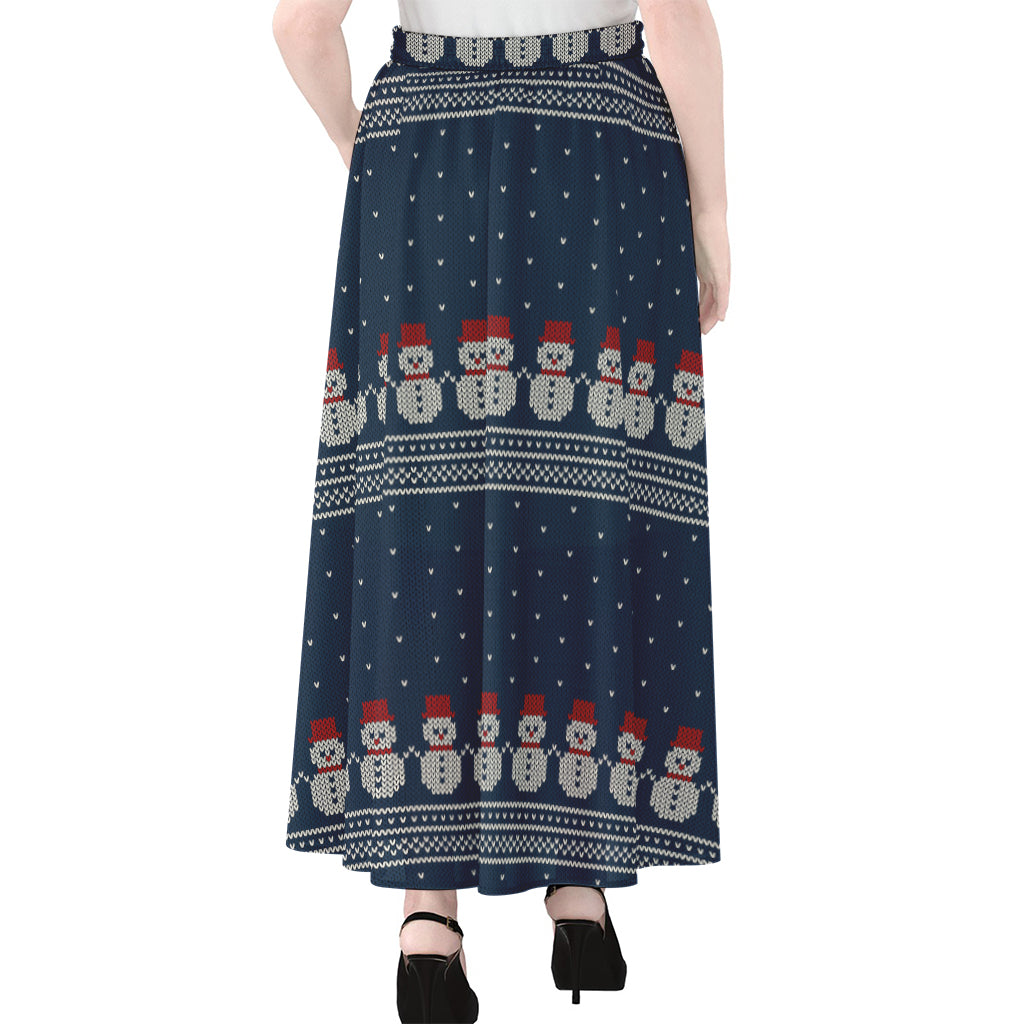 Snowman Knitted Pattern Print Chiffon Maxi Skirt