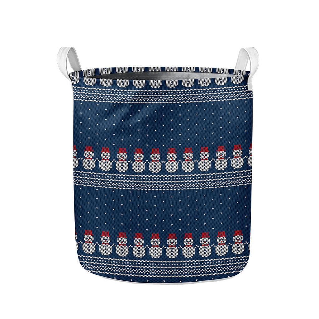 Snowman Knitted Pattern Print Collapsible Laundry Basket