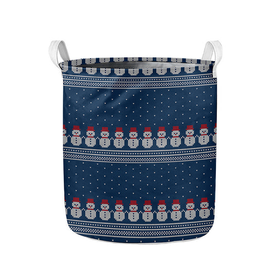 Snowman Knitted Pattern Print Collapsible Laundry Basket