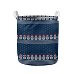 Snowman Knitted Pattern Print Collapsible Laundry Basket