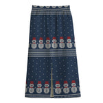 Snowman Knitted Pattern Print Cotton Front Slit Maxi Skirt