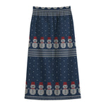 Snowman Knitted Pattern Print Cotton Front Slit Maxi Skirt