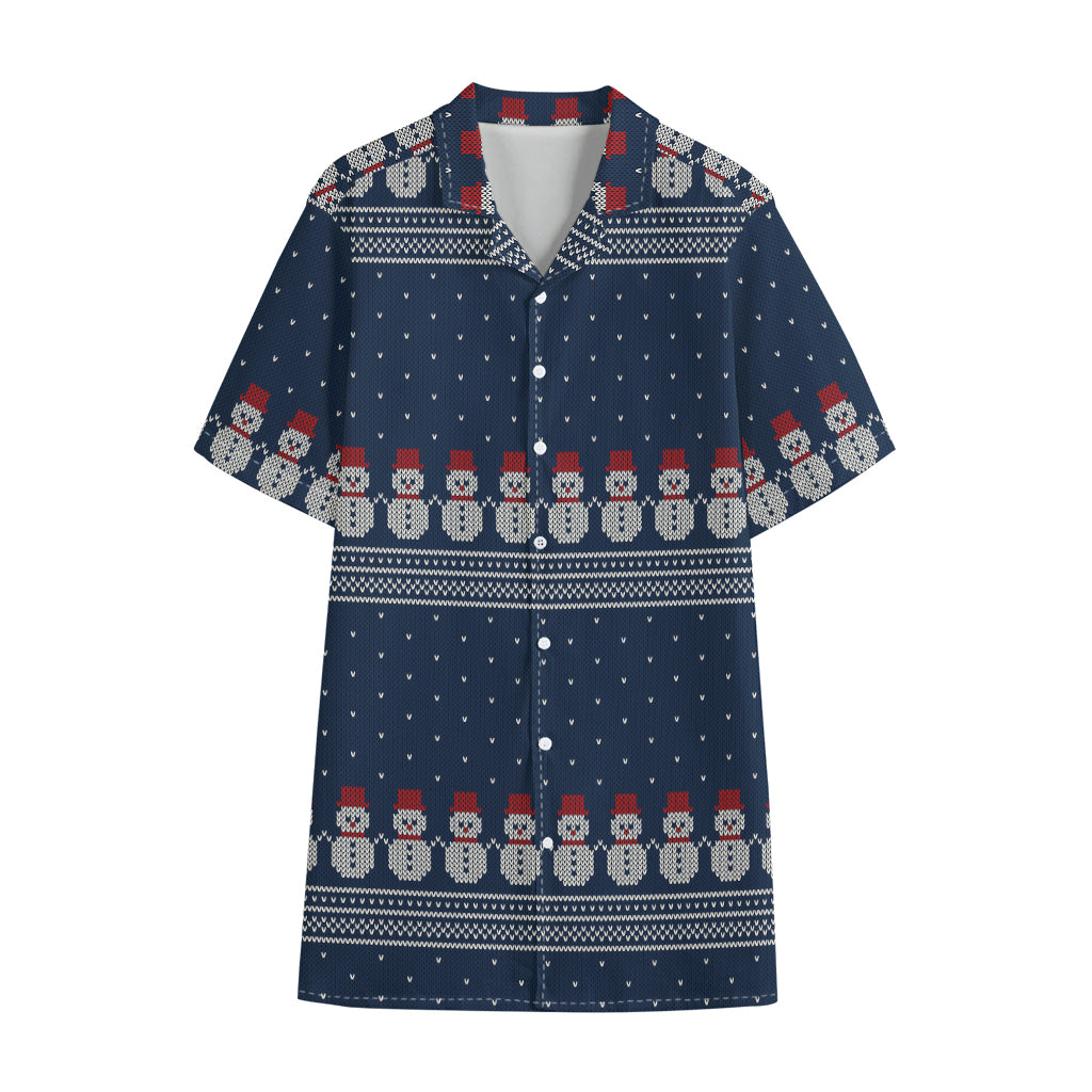 Snowman Knitted Pattern Print Cotton Hawaiian Shirt