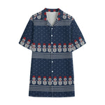 Snowman Knitted Pattern Print Cotton Hawaiian Shirt
