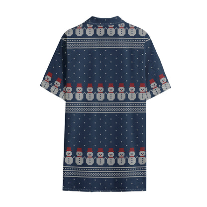 Snowman Knitted Pattern Print Cotton Hawaiian Shirt