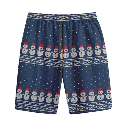 Snowman Knitted Pattern Print Cotton Shorts