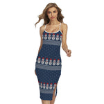 Snowman Knitted Pattern Print Cross Back Cami Dress