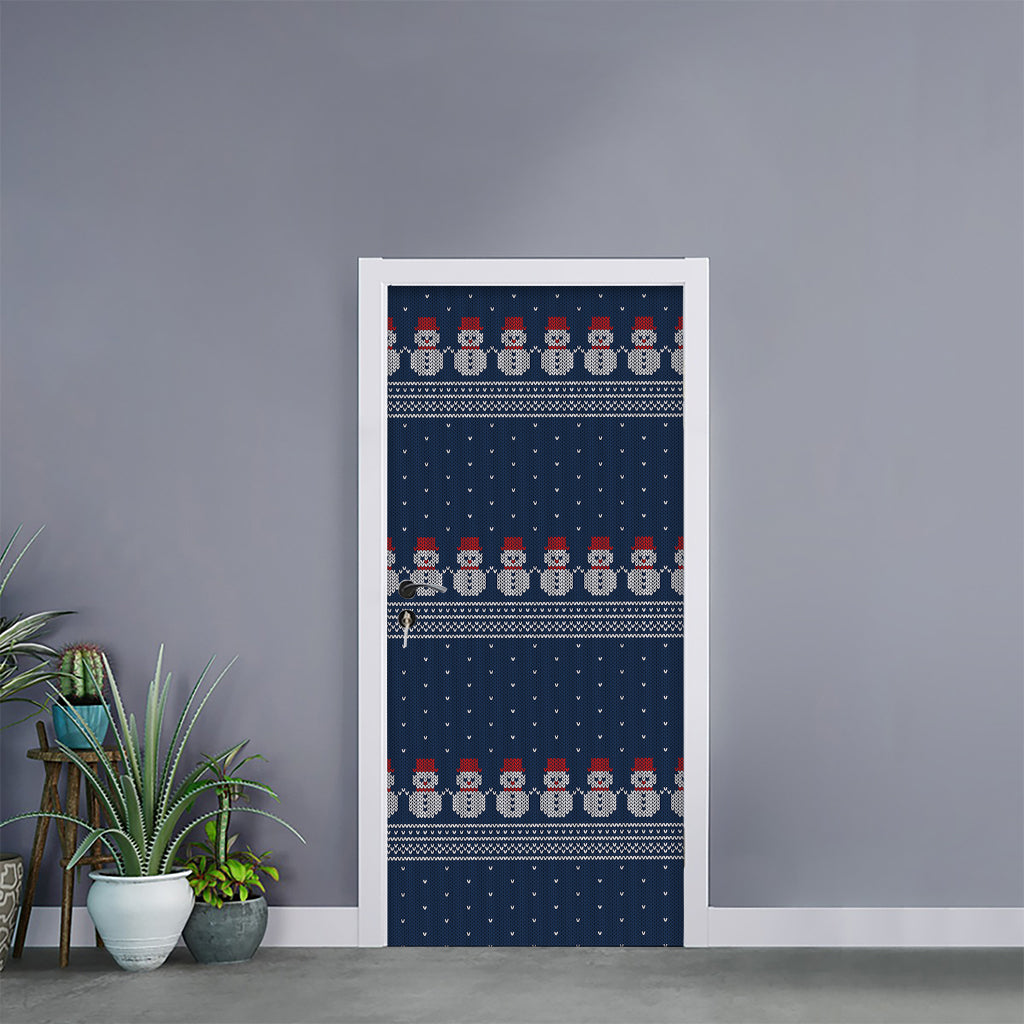 Snowman Knitted Pattern Print Door Sticker