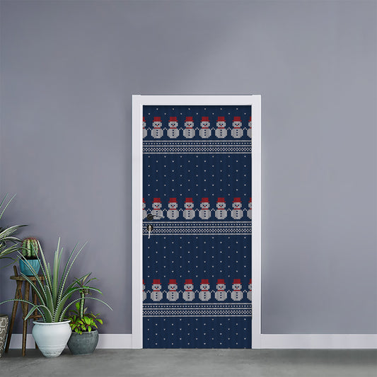 Snowman Knitted Pattern Print Door Sticker