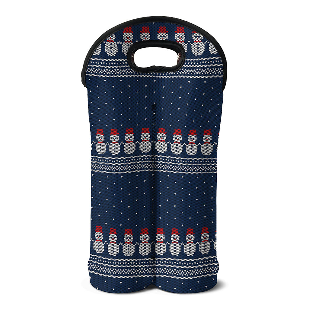 Snowman Knitted Pattern Print Double Neoprene Wine Tote