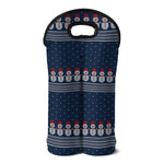 Snowman Knitted Pattern Print Double Neoprene Wine Tote