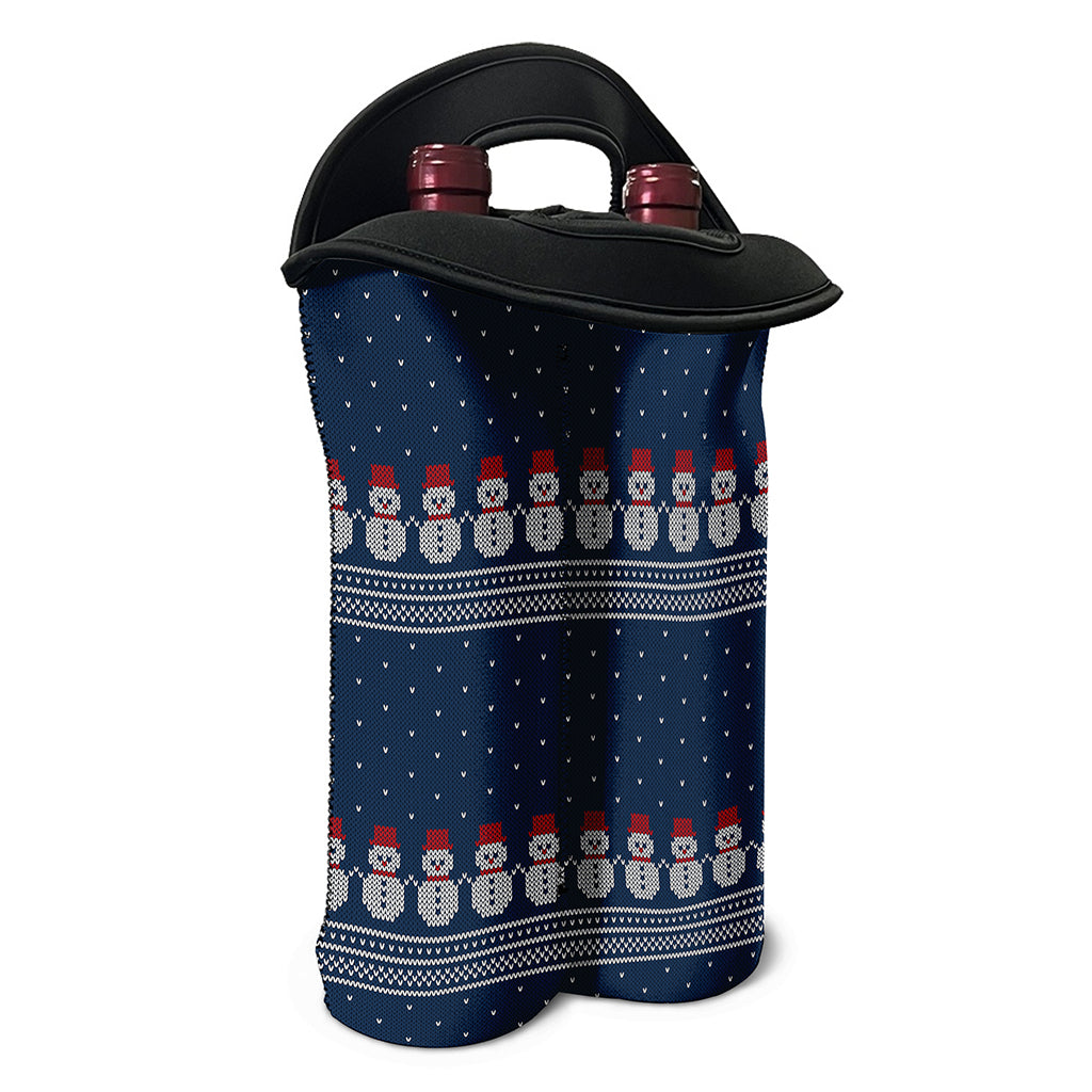 Snowman Knitted Pattern Print Double Neoprene Wine Tote