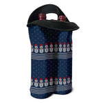 Snowman Knitted Pattern Print Double Neoprene Wine Tote