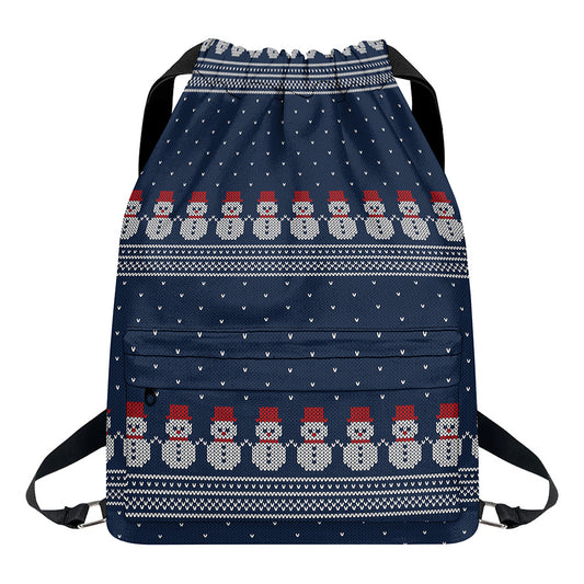 Snowman Knitted Pattern Print Drawstring Backpack