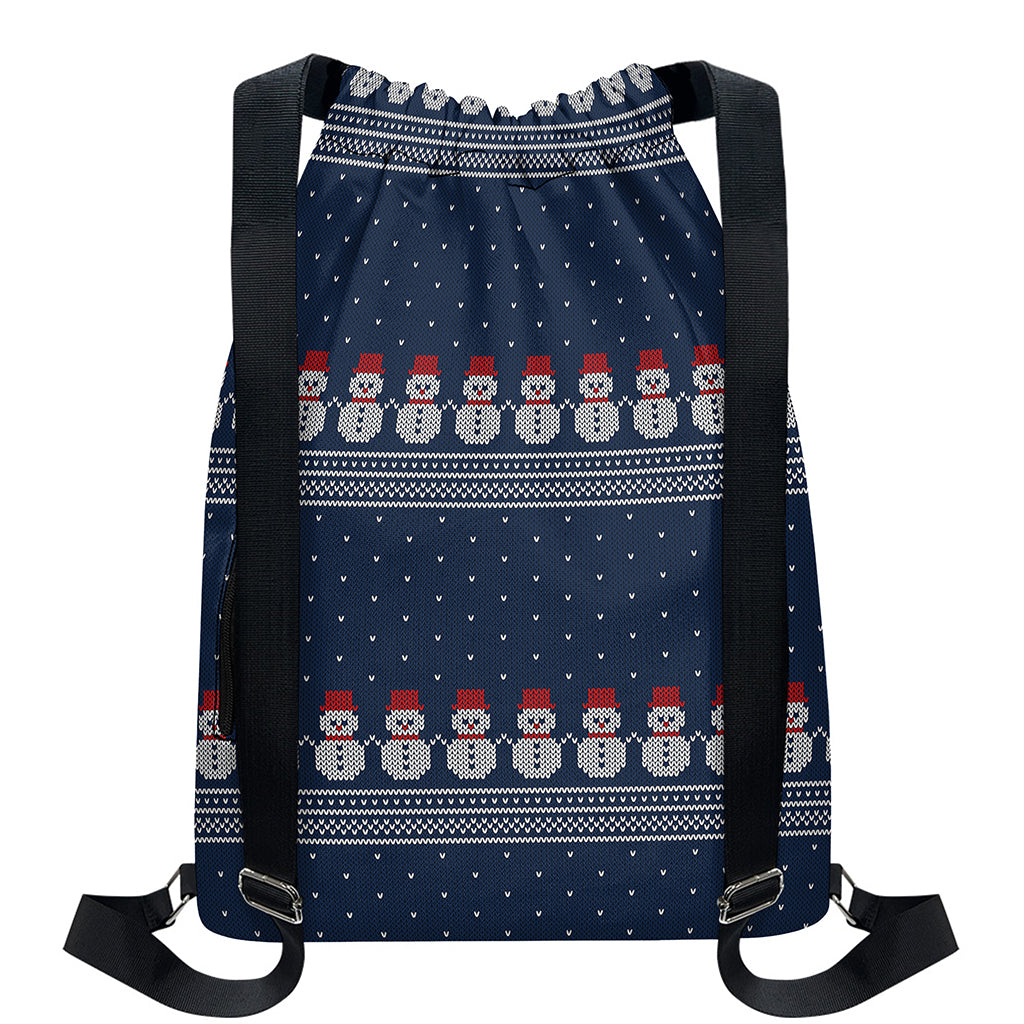 Snowman Knitted Pattern Print Drawstring Backpack