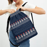 Snowman Knitted Pattern Print Drawstring Backpack