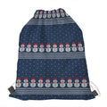 Snowman Knitted Pattern Print Drawstring Bag
