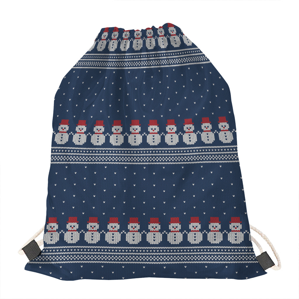 Snowman Knitted Pattern Print Drawstring Bag