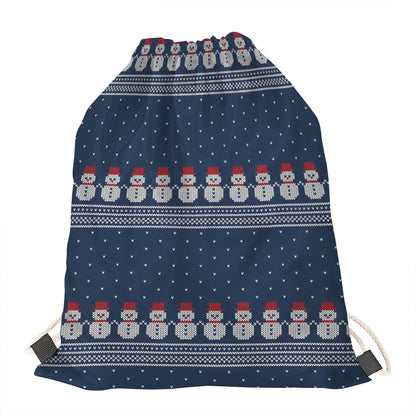 Snowman Knitted Pattern Print Drawstring Bag