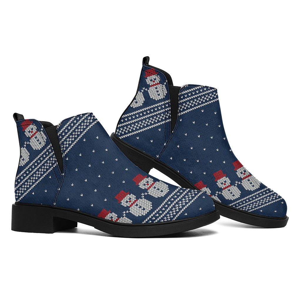 Snowman Knitted Pattern Print Flat Ankle Boots