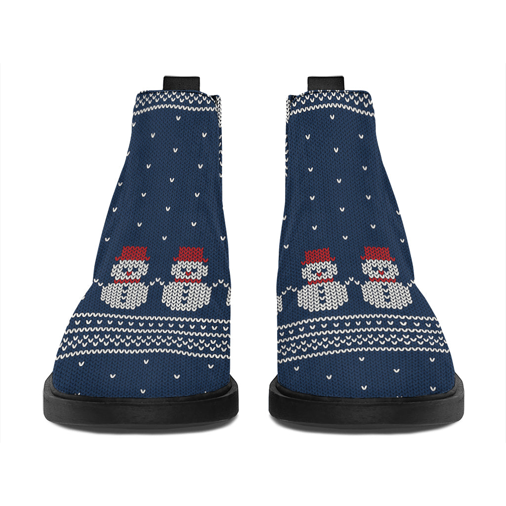 Snowman Knitted Pattern Print Flat Ankle Boots