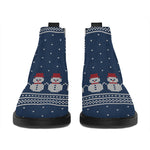 Snowman Knitted Pattern Print Flat Ankle Boots