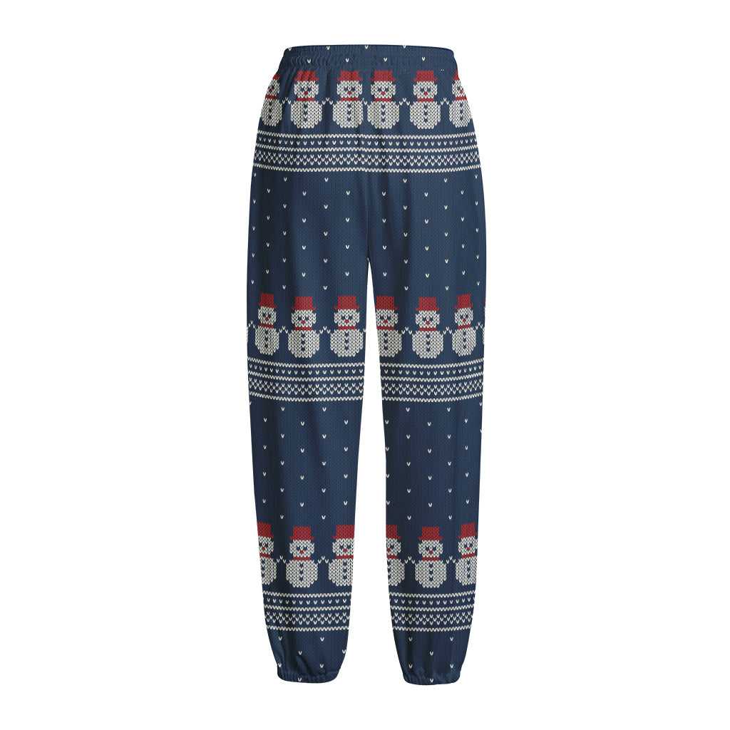 Snowman Knitted Pattern Print Fleece Lined Knit Pants