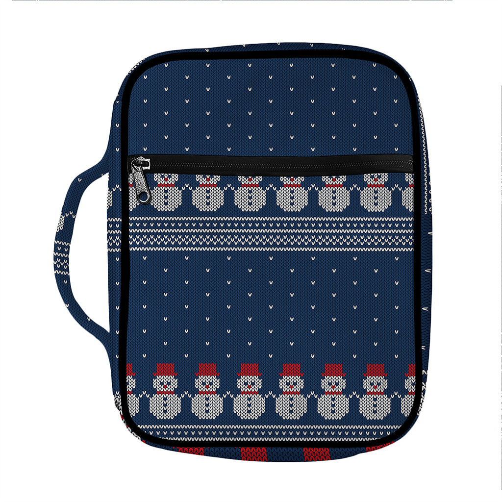 Snowman Knitted Pattern Print Front Pocket Bible Bag