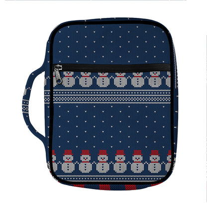Snowman Knitted Pattern Print Front Pocket Bible Bag