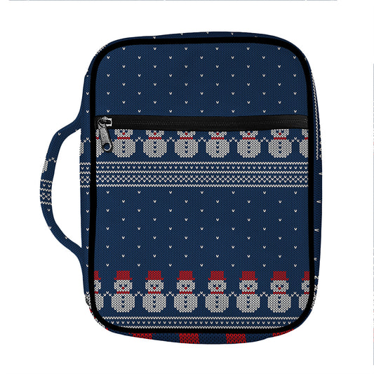 Snowman Knitted Pattern Print Front Pocket Bible Bag