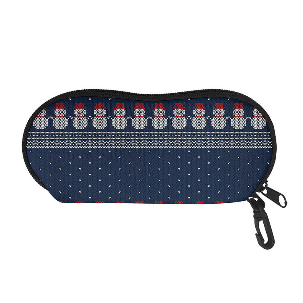 Snowman Knitted Pattern Print Glasses Case