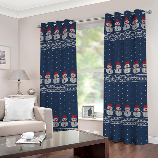 Snowman Knitted Pattern Print Grommet Curtains