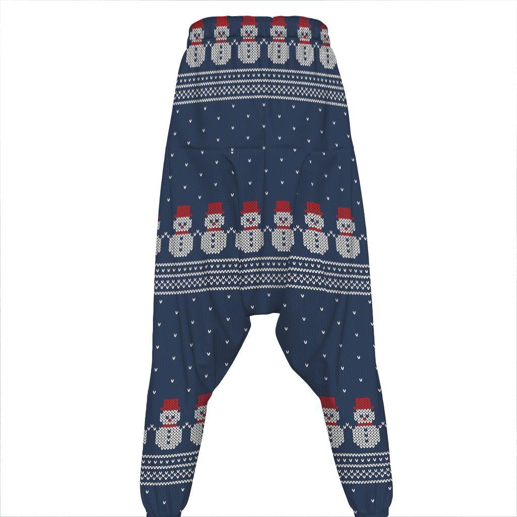 Snowman Knitted Pattern Print Hammer Pants