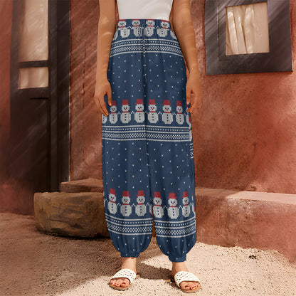 Snowman Knitted Pattern Print Harem Pants