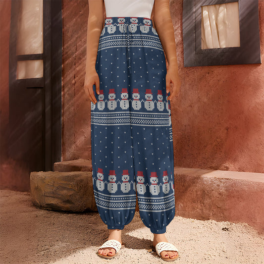 Snowman Knitted Pattern Print Harem Pants