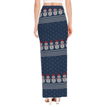 Snowman Knitted Pattern Print High Slit Maxi Skirt