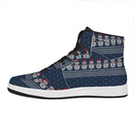 Snowman Knitted Pattern Print High Top Leather Sneakers